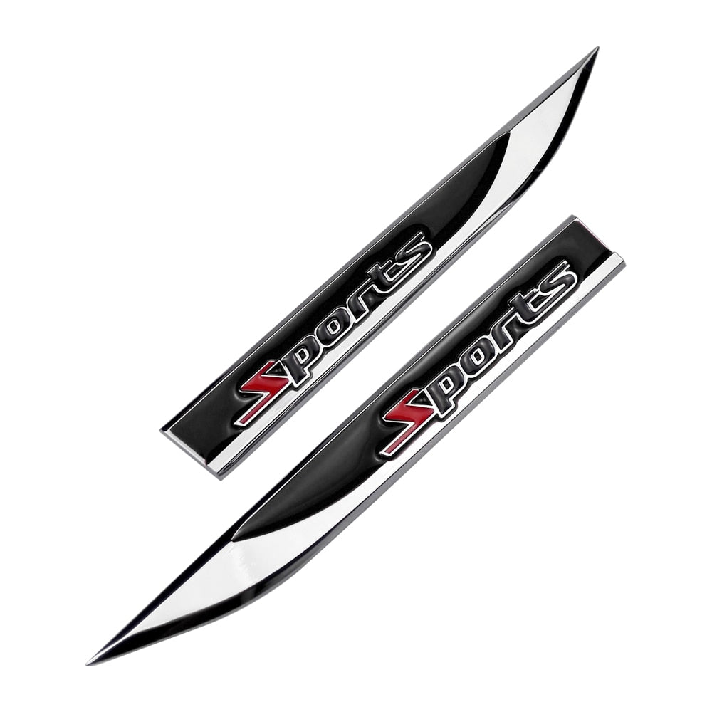 Set 2 embleme auto metalice SPORTS, reliefate 3D, dimensiune 14.6 x 1,8 cm-0