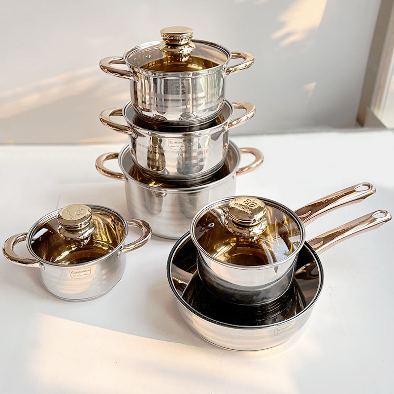 Set Oale Brückmann Premium din Inox – 12 Piese, Bază 5 Straturi, Compatibil Inducție