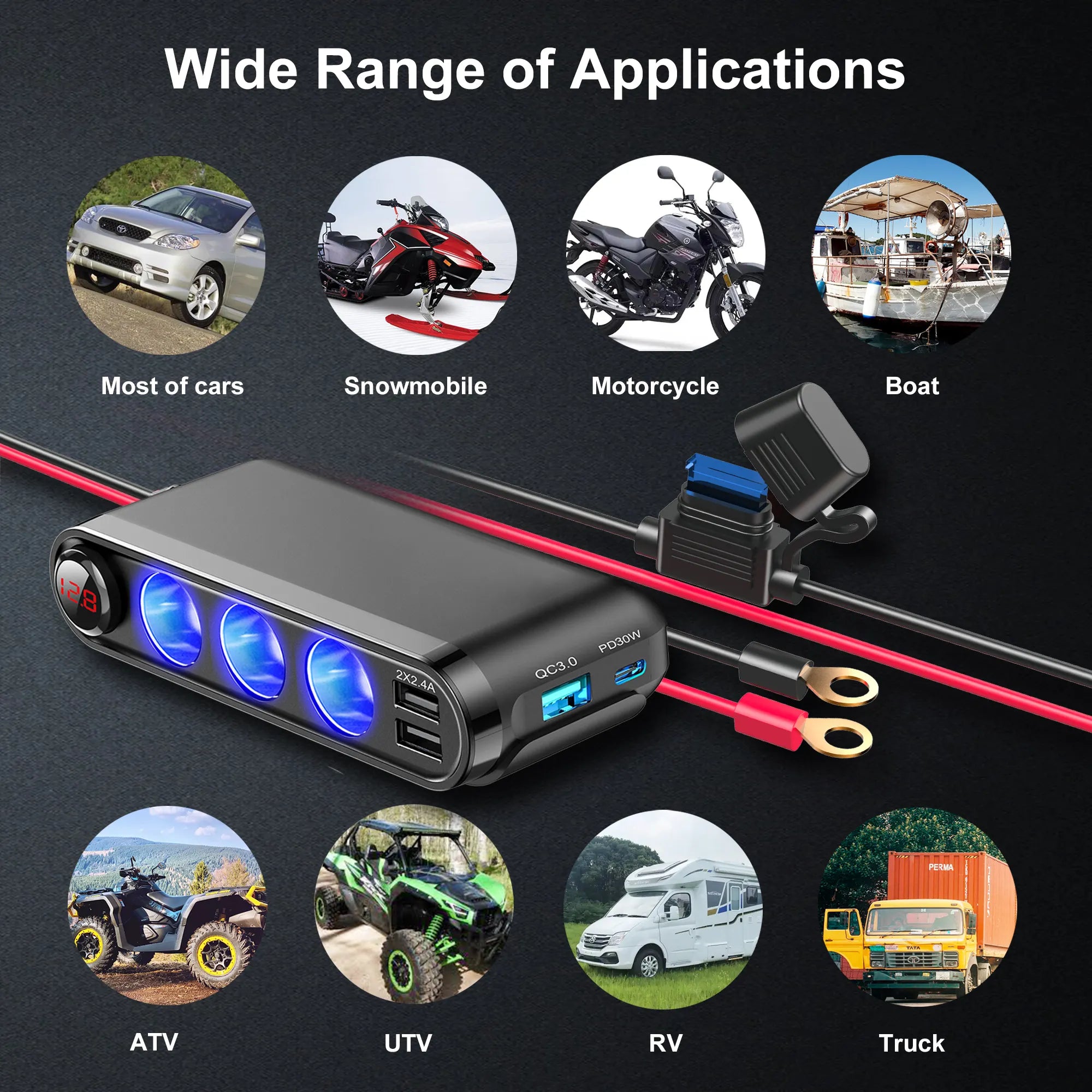 Dispozitiv Auto Premium 3in1, Splitter Bricheta, Incarcator USB/USB-C, Voltmetru Digital, alimentare 12V-24V-2