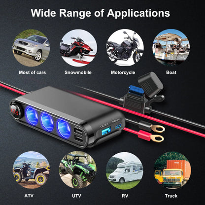 Dispozitiv Auto Premium 3in1, Splitter Bricheta, Incarcator USB/USB-C, Voltmetru Digital, alimentare 12V-24V-2