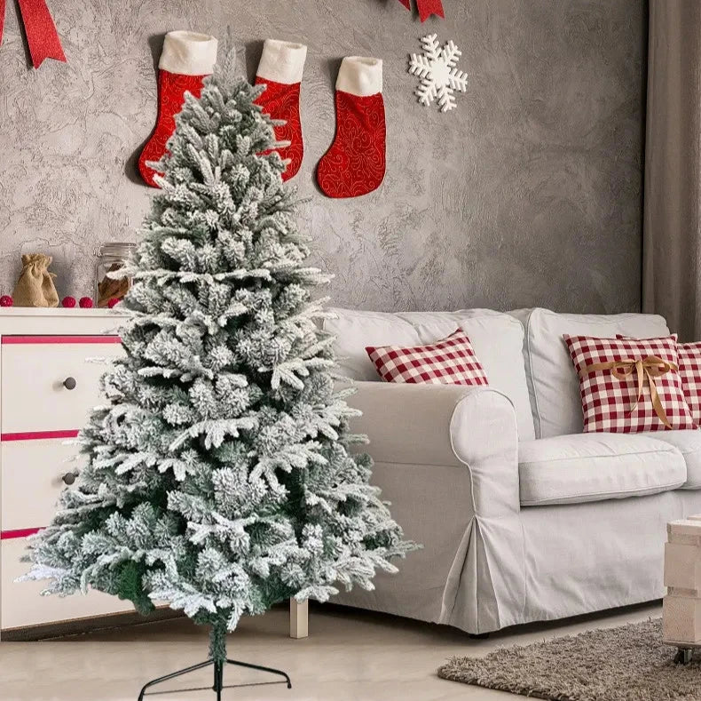 Brad Artificial de Crăciun cu Aspect Nins – Efect Zăpadă, Suport Metalic Inclus, 150cm/210cm