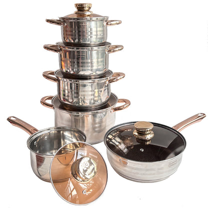 Set Oale Brückmann Premium din Inox – 12 Piese, Bază 5 Straturi, Compatibil Inducție