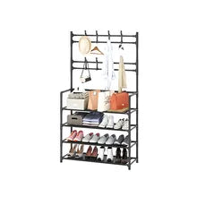 Cuier Multifuncțional Metalic cu Suport Pantofi și 8 Cârlige, Metalic, 5 Polițe, 170x80x26 cm