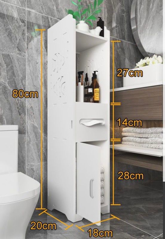 Dulap Vertical pentru Baie din PVC cu Poliță și Sertare, 80 x 20 x 18 cm