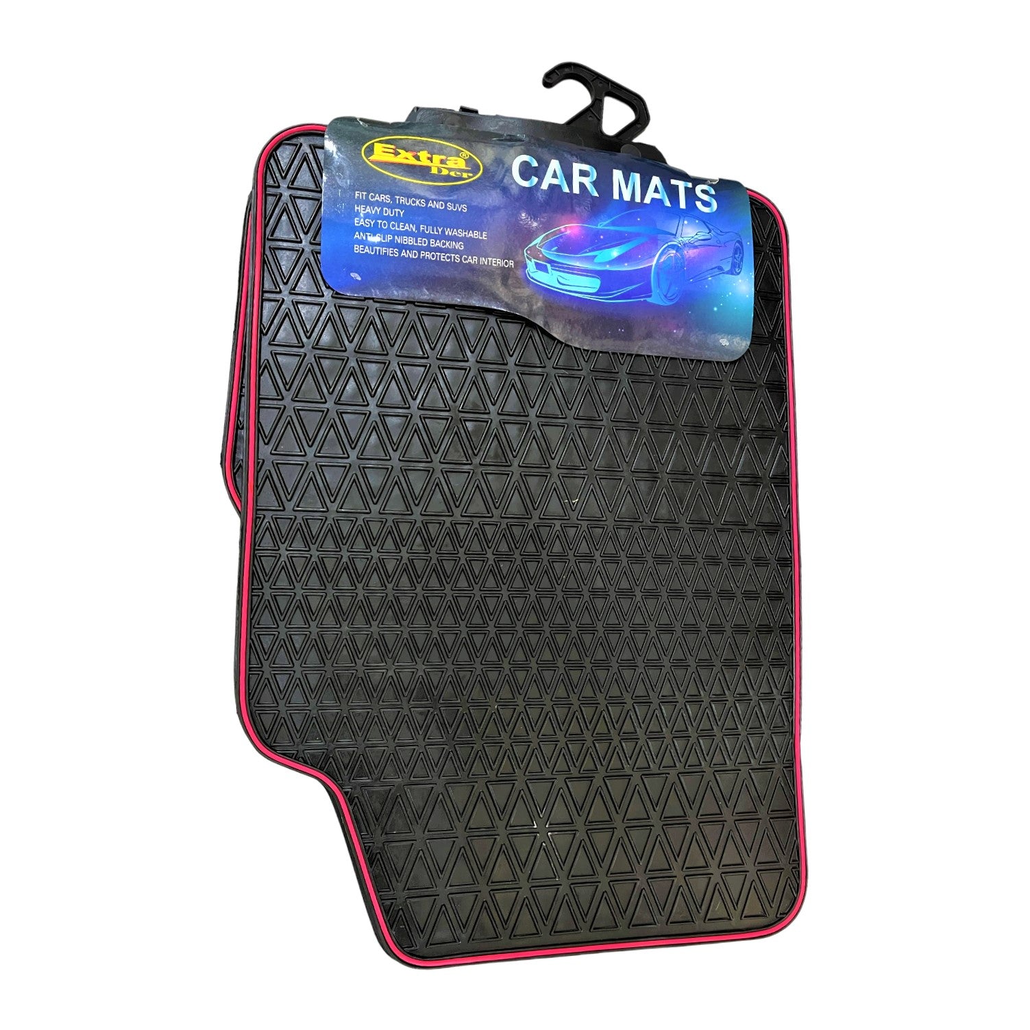 Covorase Auto Universale, din cauciuc sintetic moale, culoare Neagra cu dunga Rosie-0