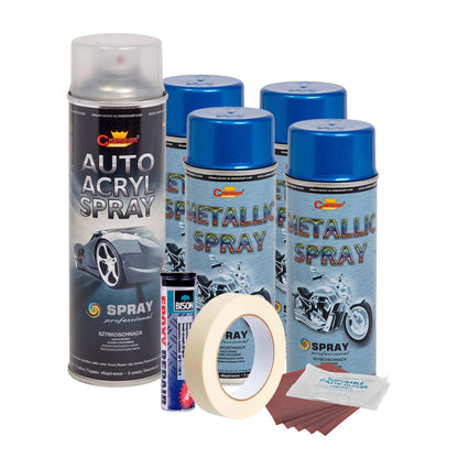 Kit complet reparatie si vopsire jante culoare Albastru Metalizat, V4-0