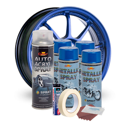 Kit complet reparatie si vopsire jante culoare Albastru Metalizat, V4-1