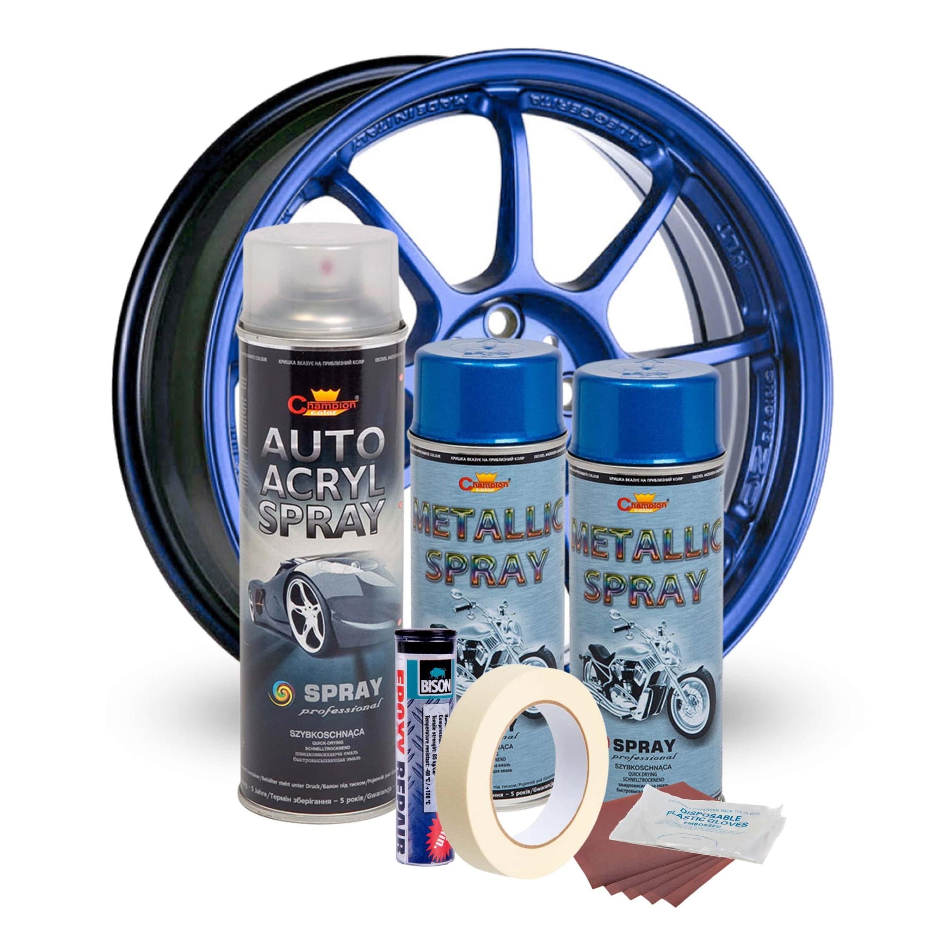 Kit complet reparatie si vopsire jante culoare Albastru Metalizat, V2-1