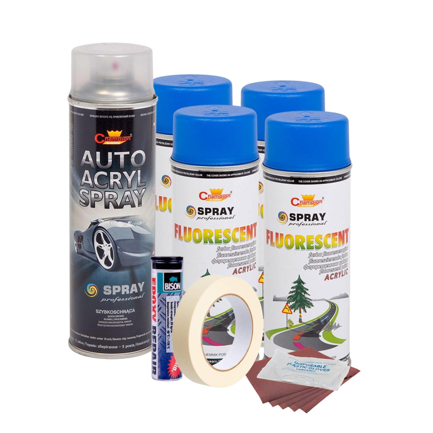 Kit complet reparatie si vopsire jante culoare Albastru Fluorescent, V4-0