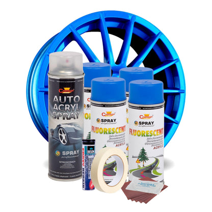 Kit complet reparatie si vopsire jante culoare Albastru Fluorescent, V4-1