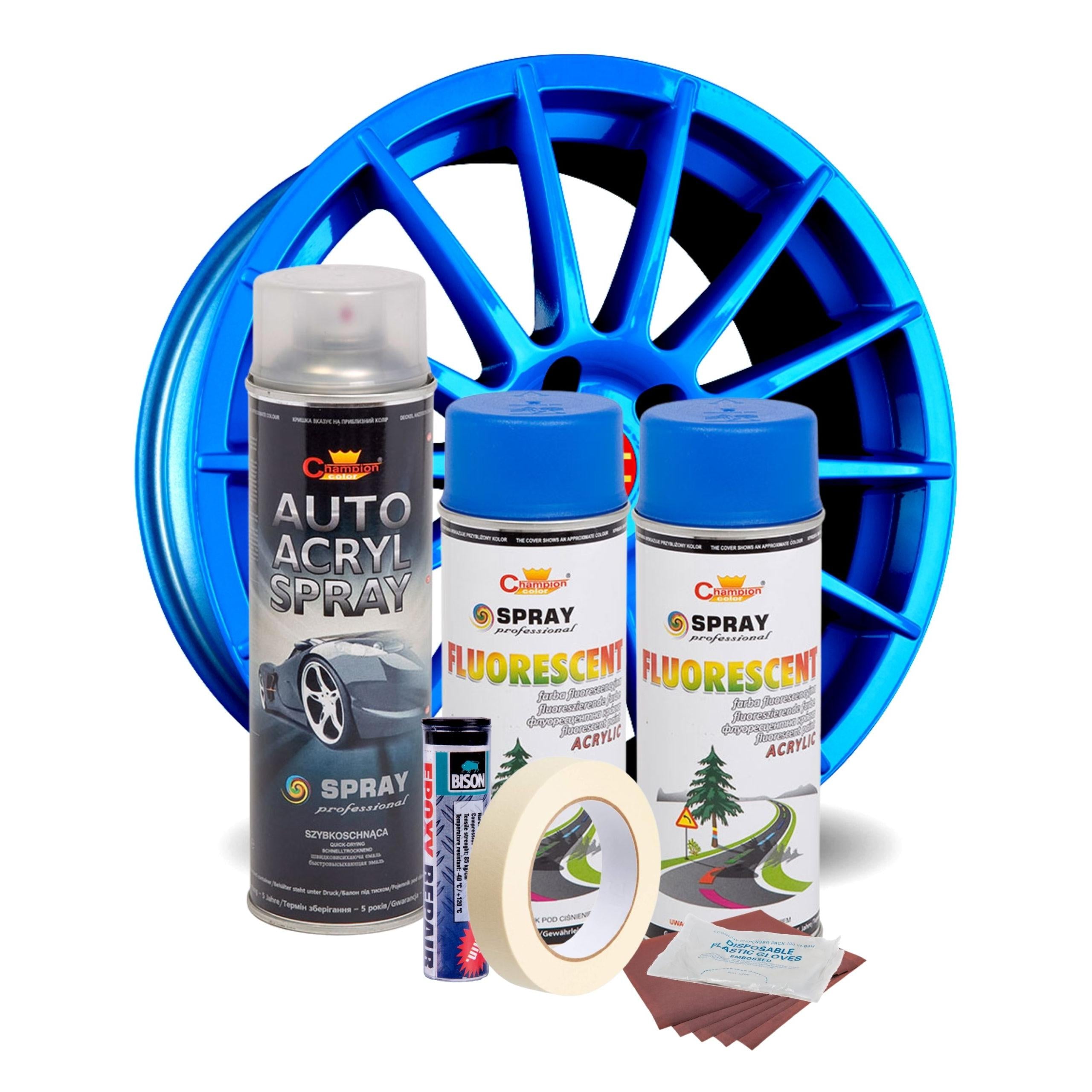 Kit complet reparatie si vopsire jante culoare Albastru Fluorescent, V2-1