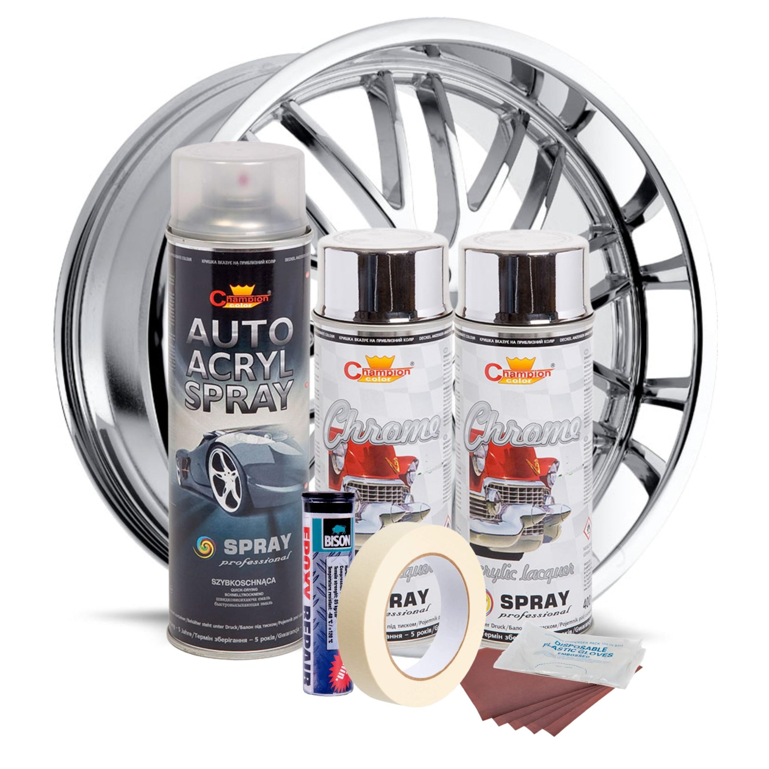 Kit complet reparatie si vopsire jante culoare Crom Metalic, V2-1