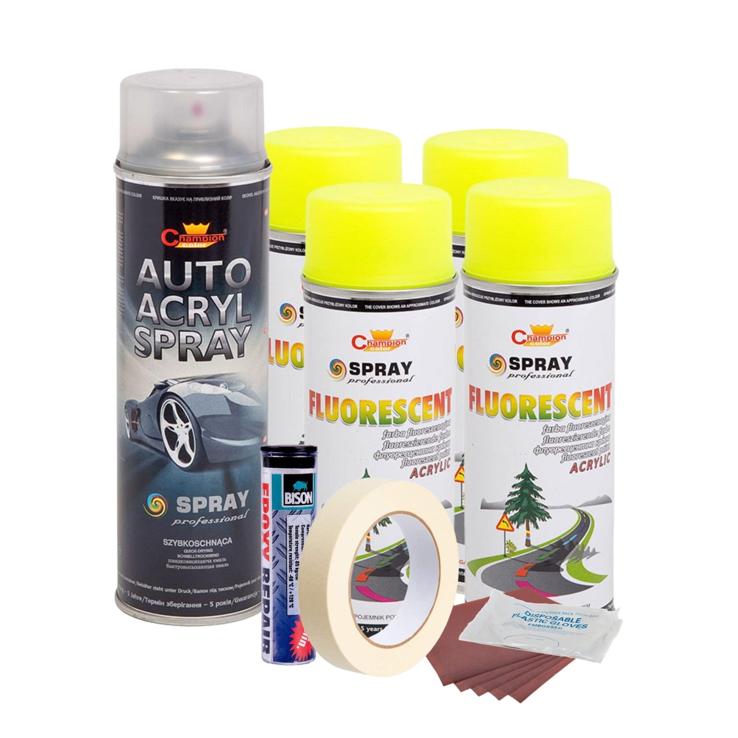 Kit complet reparatie si vopsire jante culoare Galben Fluorescent, V4-0