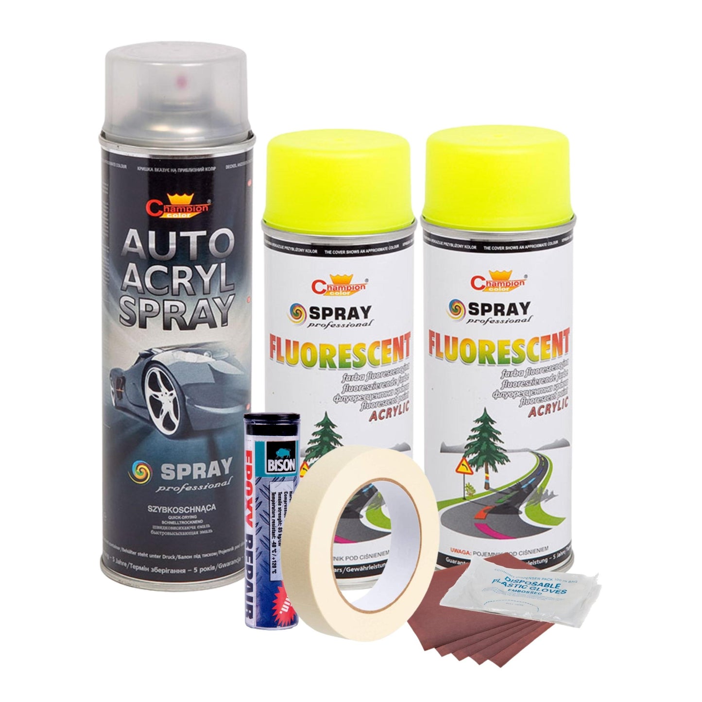 Kit complet reparatie si vopsire jante culoare Galben Fluorescent, V2-0