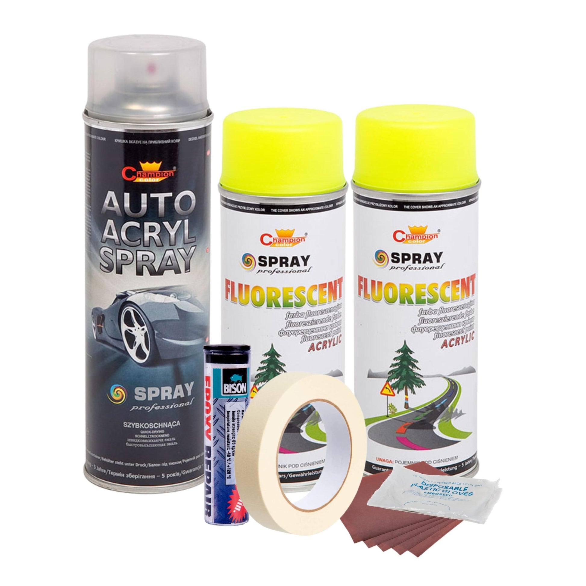 Kit complet reparatie si vopsire jante culoare Galben Fluorescent, V2-0