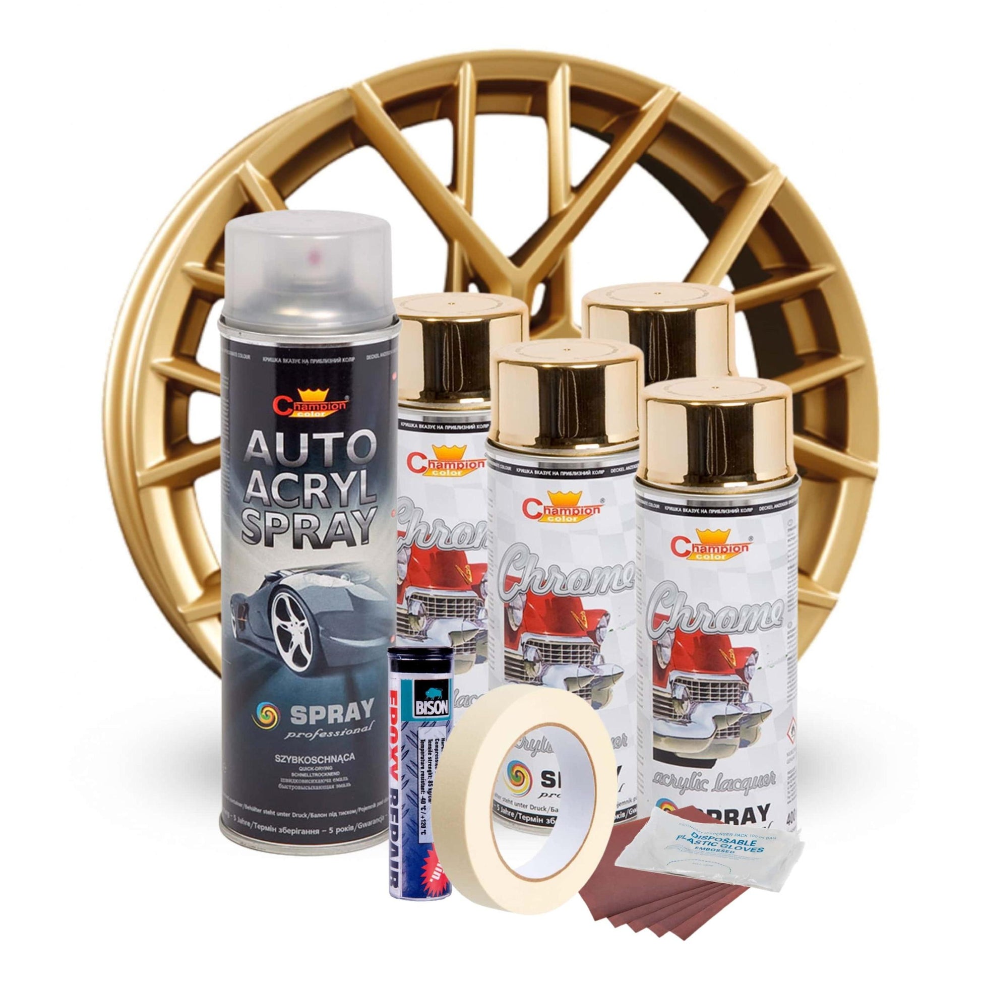 Kit complet reparatie si vopsire jante culoare Auriu Metalic, V4-1