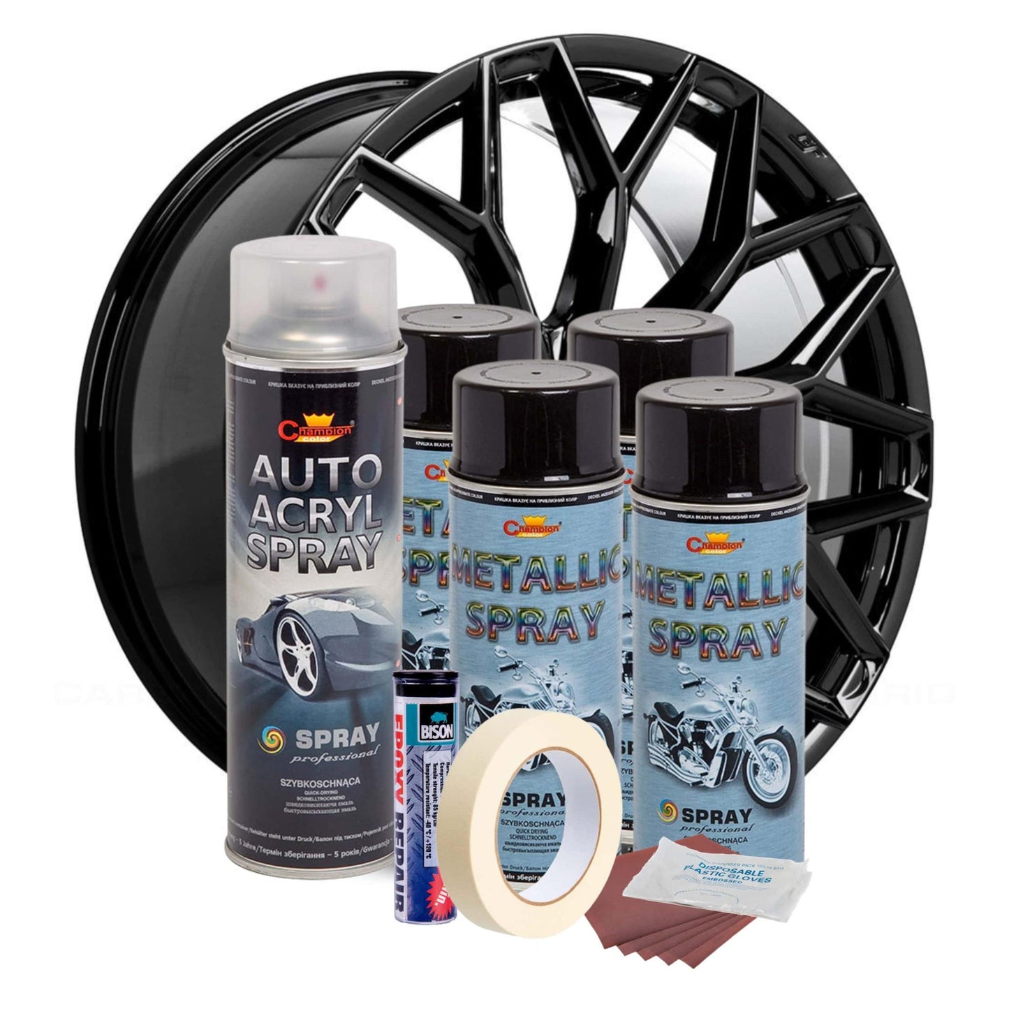 Kit complet reparatie si vopsire jante culoare Negru Metalizat, V4-1