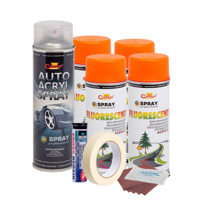 Kit complet reparatie si vopsire jante culoare Orange Fluorescent, V4-0