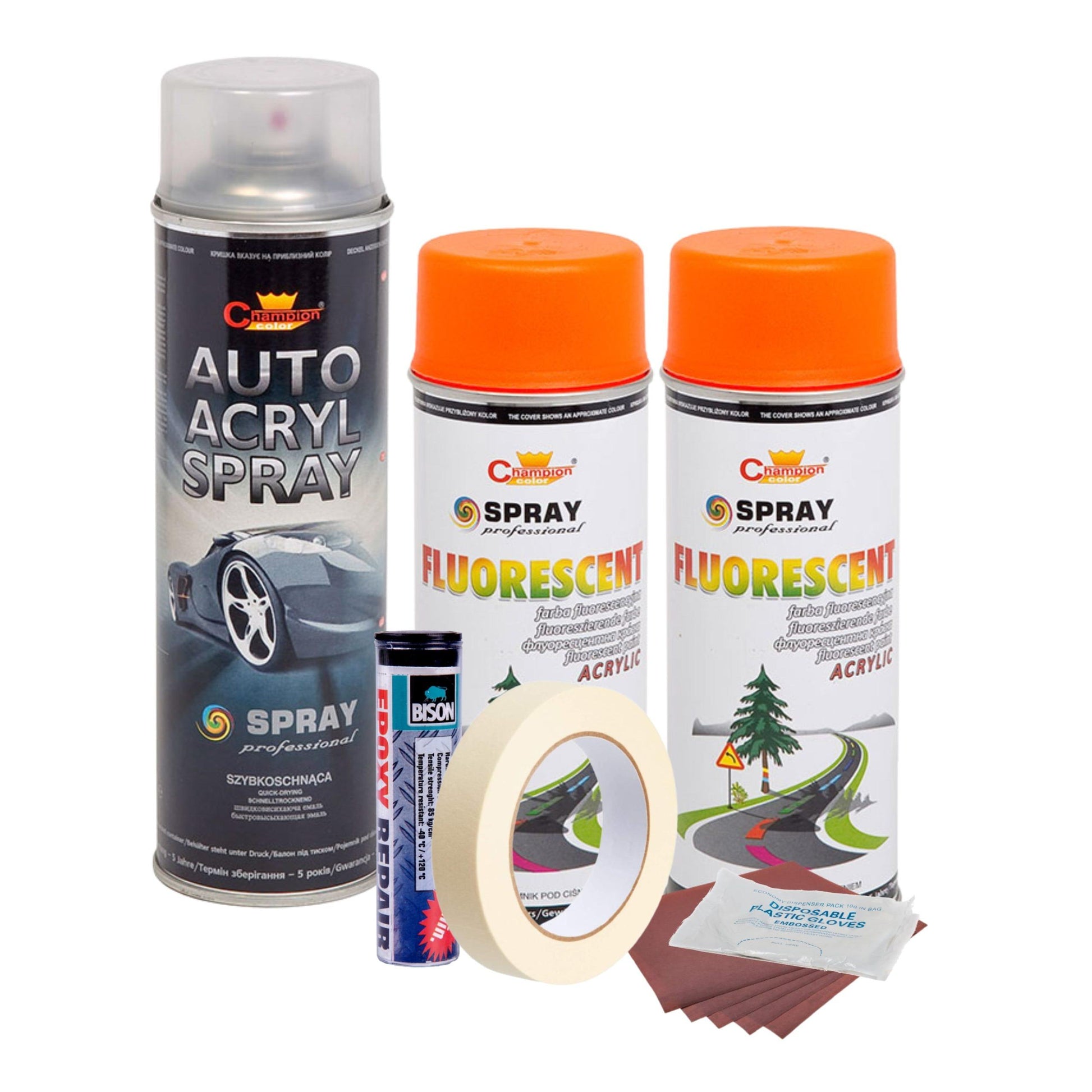 Kit complet reparatie si vopsire jante culoare Orange Fluorescent, V2-0