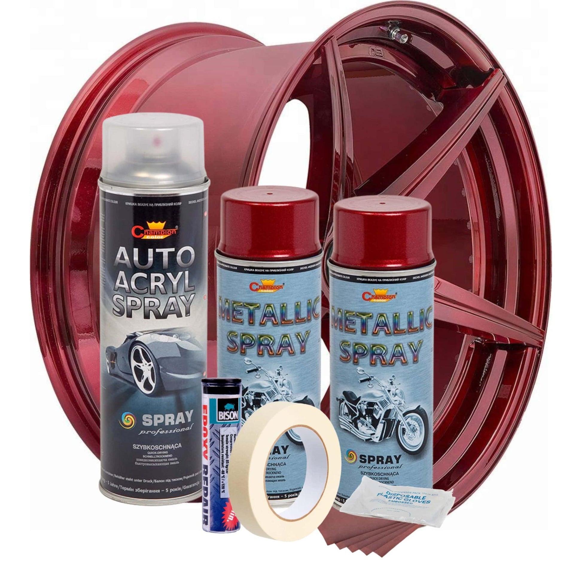Kit complet reparatie si vopsire jante culoare Rosu Burgundy Metalizat, V2-1
