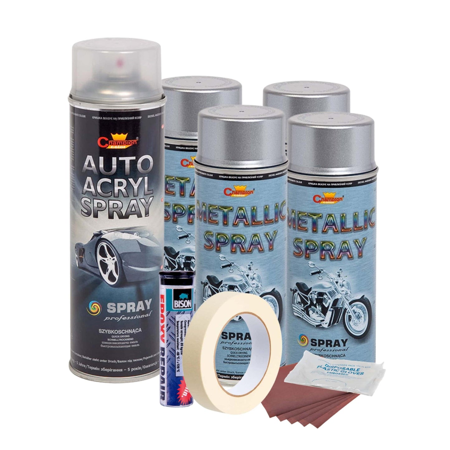 Kit complet reparatie si vopsire jante culoare Argintiu Metalizat, V4-0
