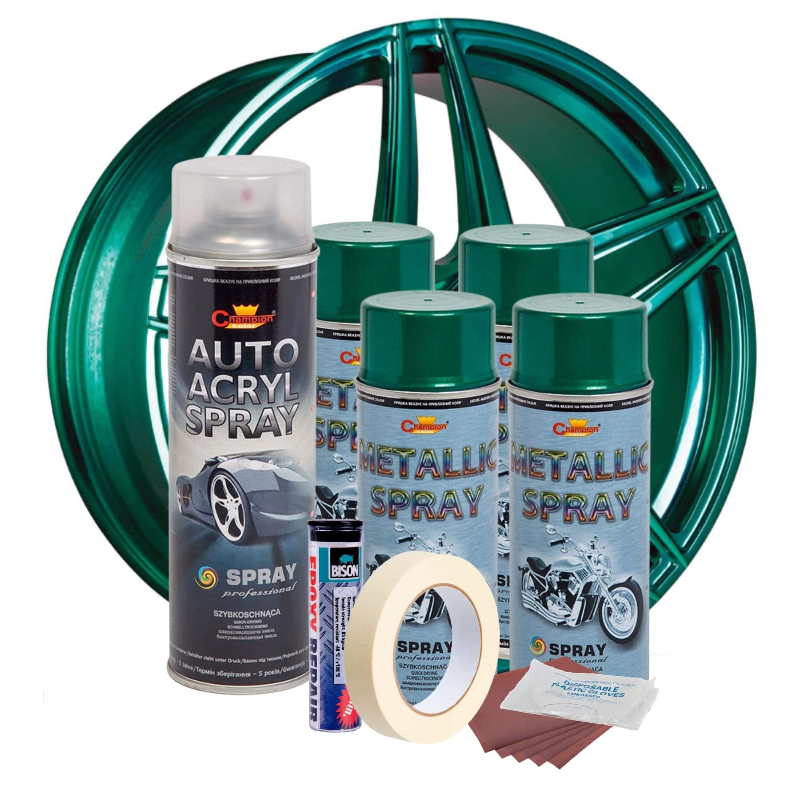 Kit complet reparatie si vopsire jante culoare Verde Metalizat, V4-1