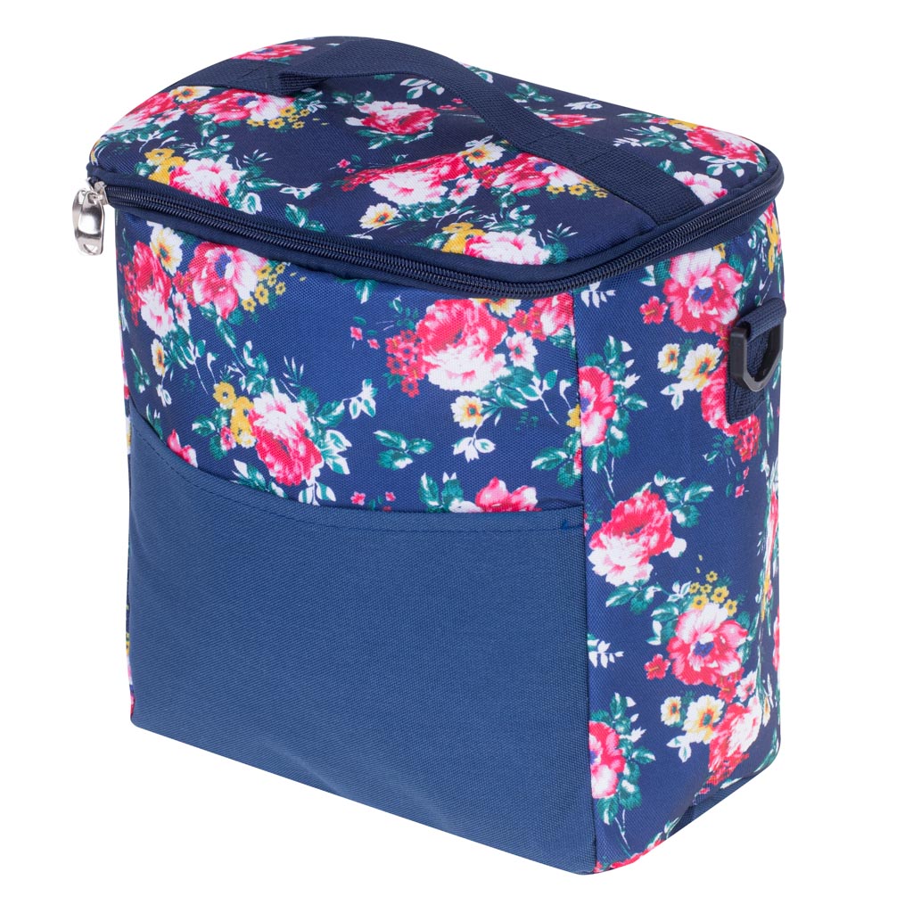 Geanta termoizolanta pentru picnic sau plaja, capacitate 11l, culoare Albastra cu flori-2