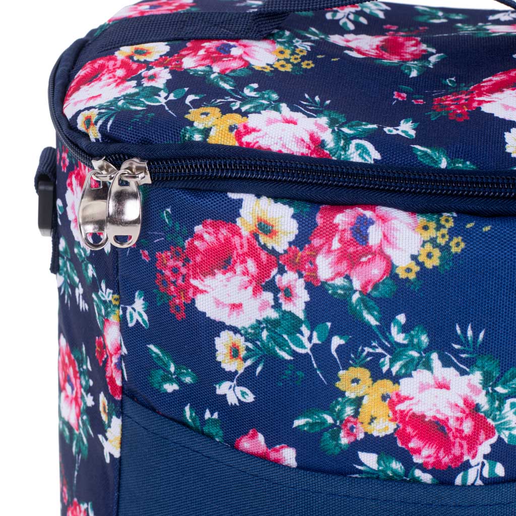 Geanta termoizolanta pentru picnic sau plaja, capacitate 11l, culoare Albastra cu flori-3