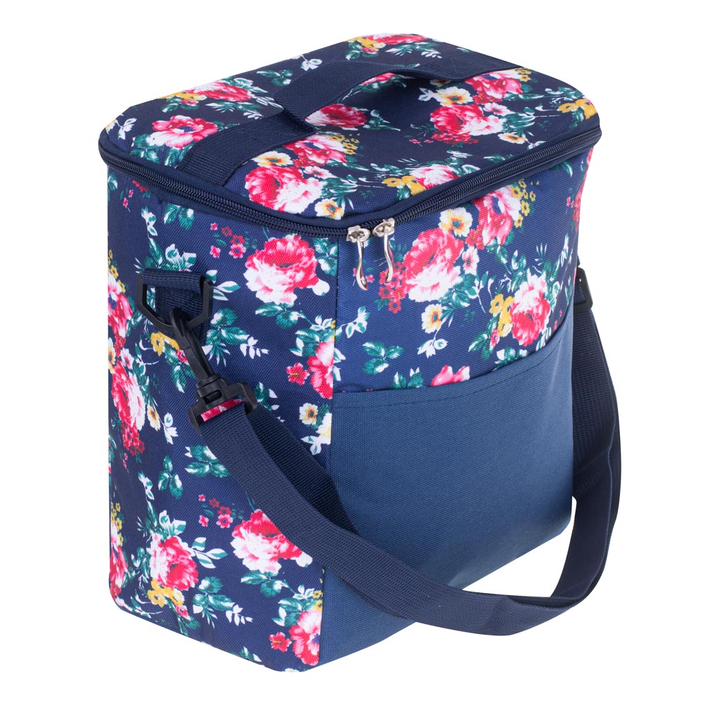 Geanta termoizolanta pentru picnic sau plaja, capacitate 11l, culoare Albastra cu flori-4