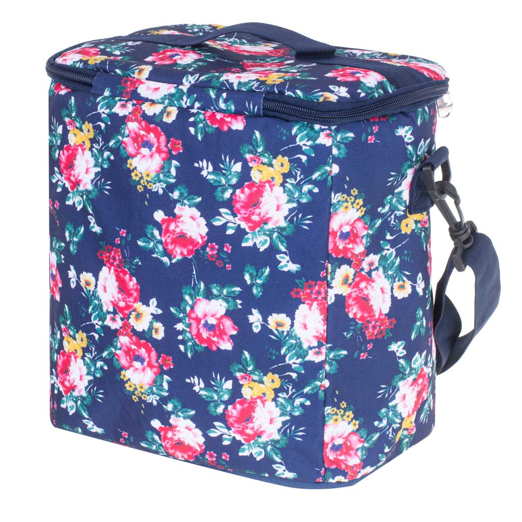 Geanta termoizolanta pentru picnic sau plaja, capacitate 11l, culoare Albastra cu flori-5