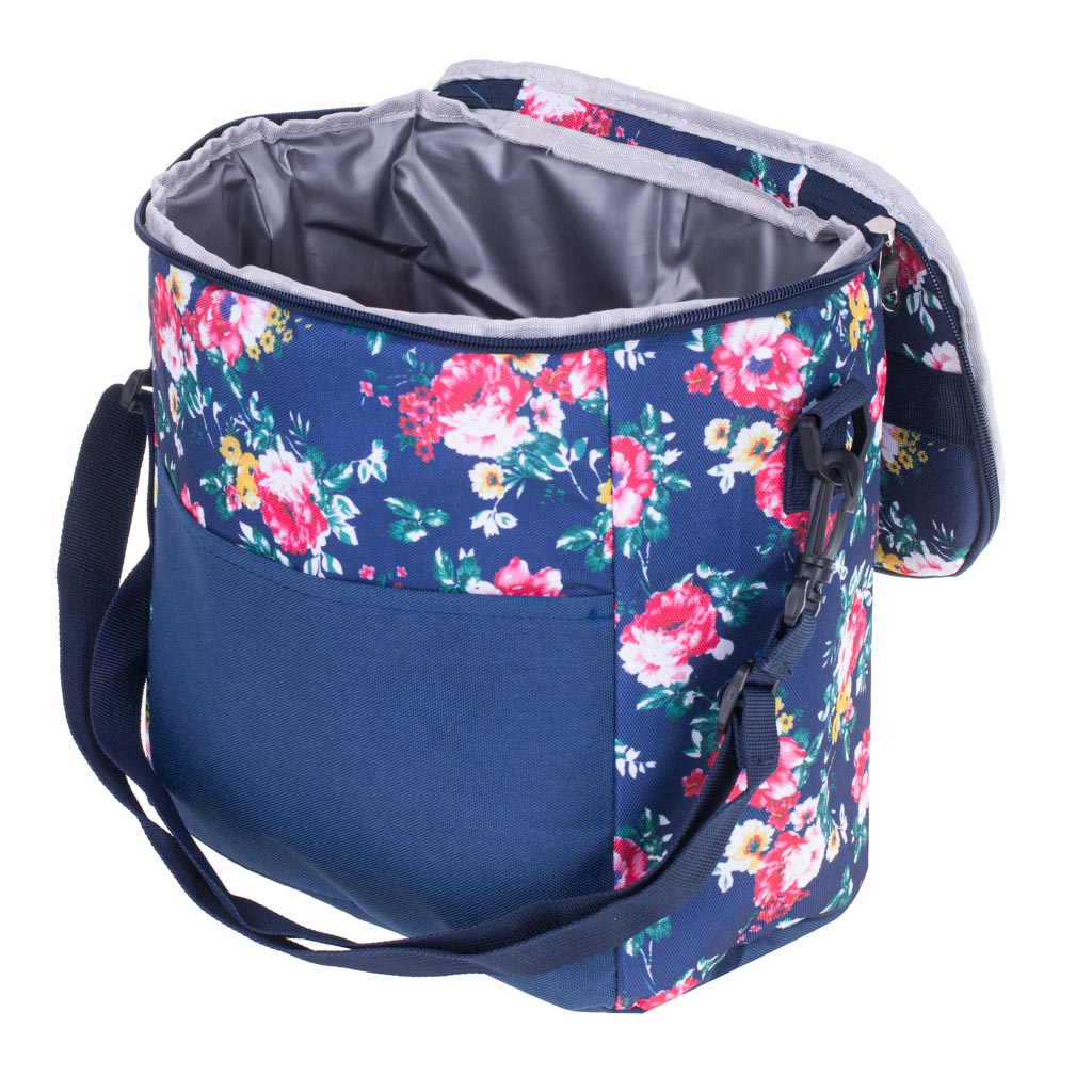 Geanta termoizolanta pentru picnic sau plaja, capacitate 11l, culoare Albastra cu flori-0