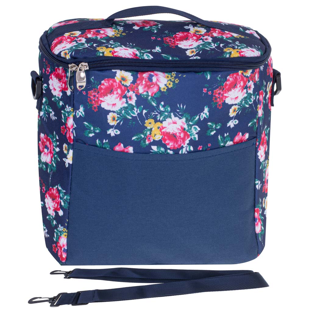 Geanta termoizolanta pentru picnic sau plaja, capacitate 11l, culoare Albastra cu flori-7