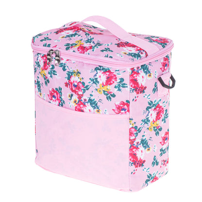 Geanta termoizolanta pentru picnic sau plaja, capacitate 11l, culoare Roz cu flori-3
