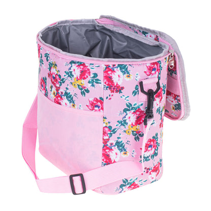 Geanta termoizolanta pentru picnic sau plaja, capacitate 11l, culoare Roz cu flori-0