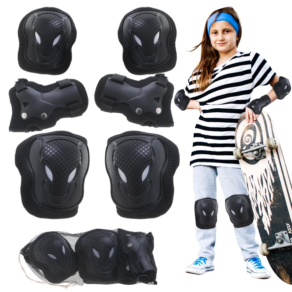 Set pentru copii, 6 x protectii pentru genunchi, coate si incheieturi (bicicleta, role, skateboard, patine)-1