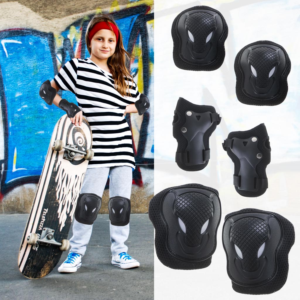Set pentru copii, 6 x protectii pentru genunchi, coate si incheieturi (bicicleta, role, skateboard, patine)-0