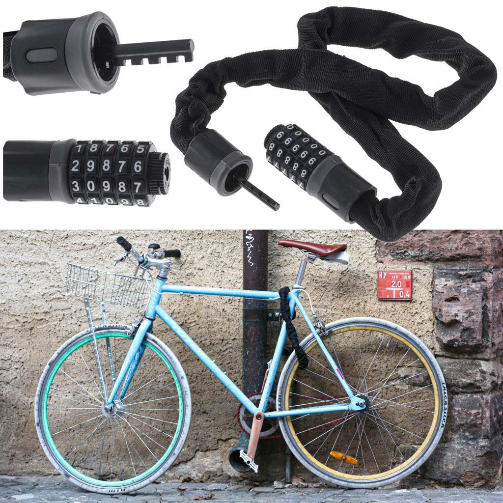Antifurt bicicleta, Dispozitiv de blocare biciclete, Cifru cu 5 digits, lungime 90cm, culoare Neagra-0