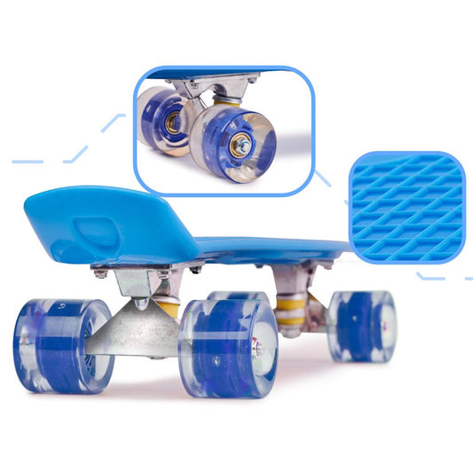 Skateboard Penny Board pentru copii cu roti din cauciuc, iluminate LED, culoare Albastra-1