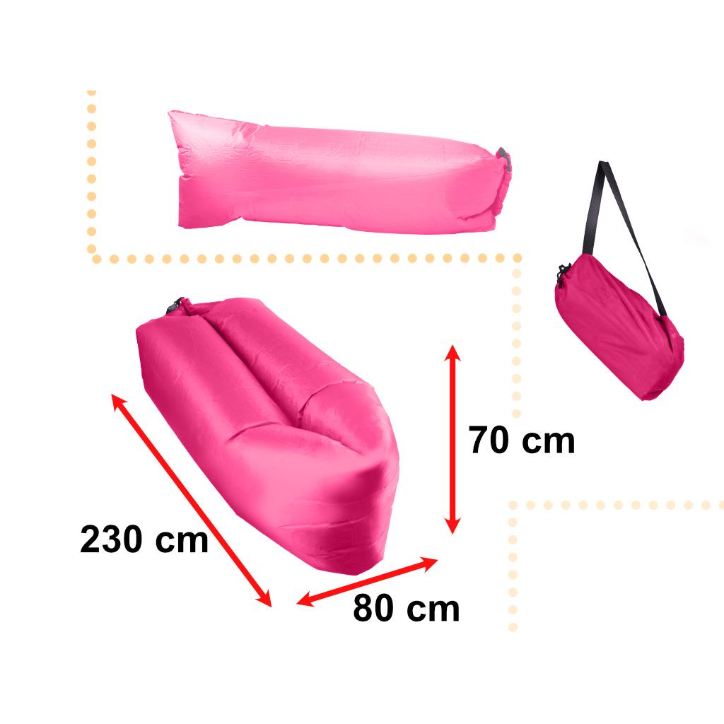 Saltea Autogonflabila "Lazy Bag" tip sezlong, 230 x 70cm, culoare Roz, pentru camping, plaja sau piscina-2