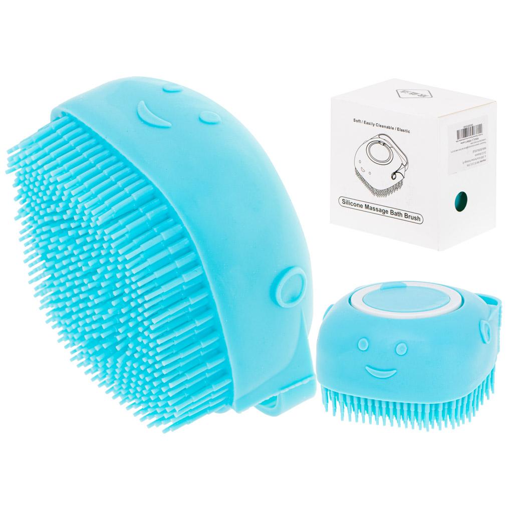 Perie din silicon cu dozator de sampon pentru spalare caini sau pisici, 7,5 x 7,5 cm, culoare albastra-1