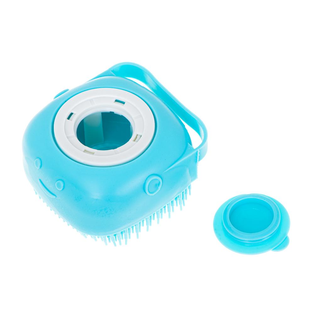 Perie din silicon cu dozator de sampon pentru spalare caini sau pisici, 7,5 x 7,5 cm, culoare albastra-2