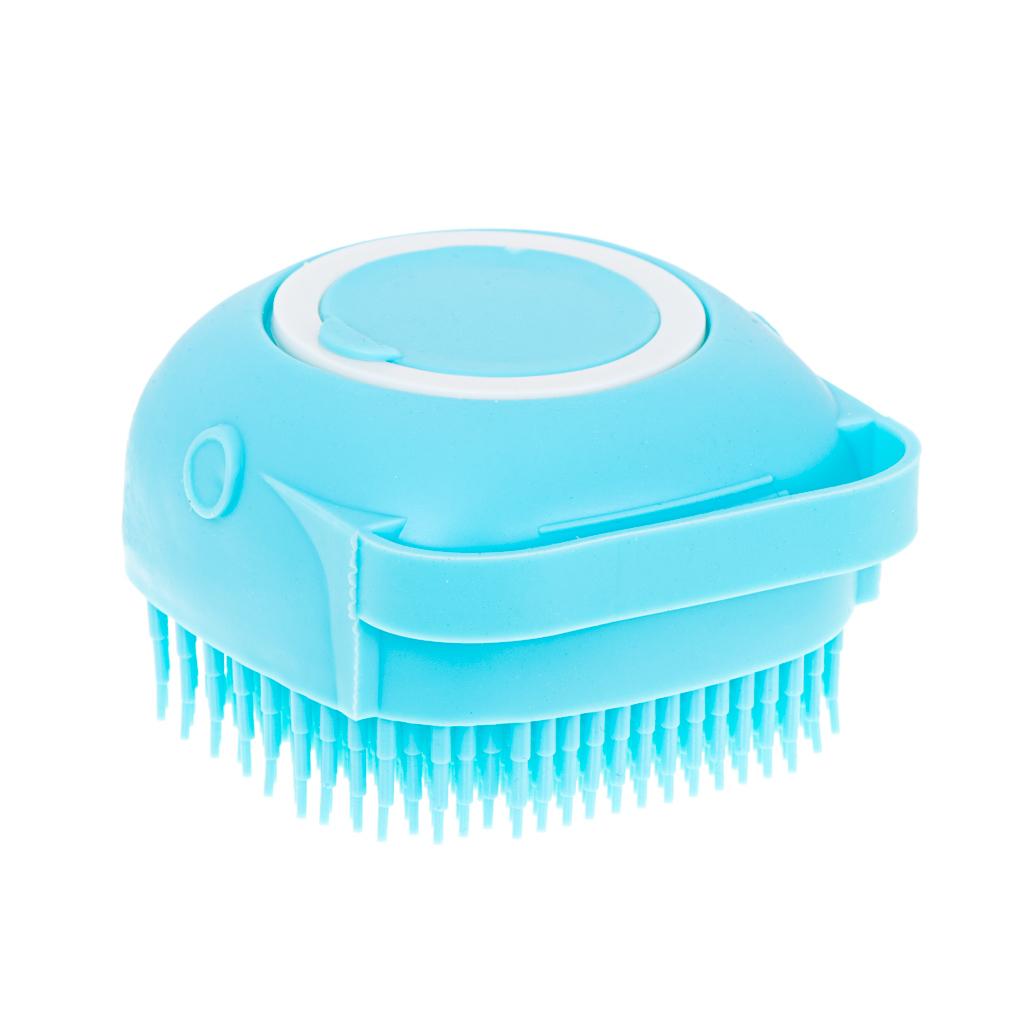 Perie din silicon cu dozator de sampon pentru spalare caini sau pisici, 7,5 x 7,5 cm, culoare albastra-3