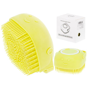 Perie din silicon cu dozator de sampon pentru spalare caini sau pisici, 7,5 x 7,5 cm, culoare galben-0
