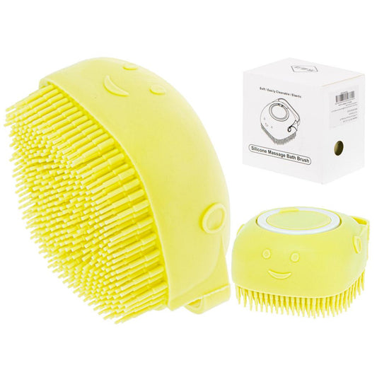 Perie din silicon cu dozator de sampon pentru spalare caini sau pisici, 7,5 x 7,5 cm, culoare galben-0
