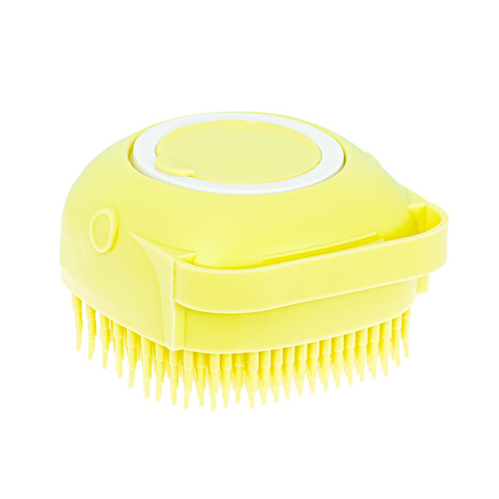 Perie din silicon cu dozator de sampon pentru spalare caini sau pisici, 7,5 x 7,5 cm, culoare galben-2