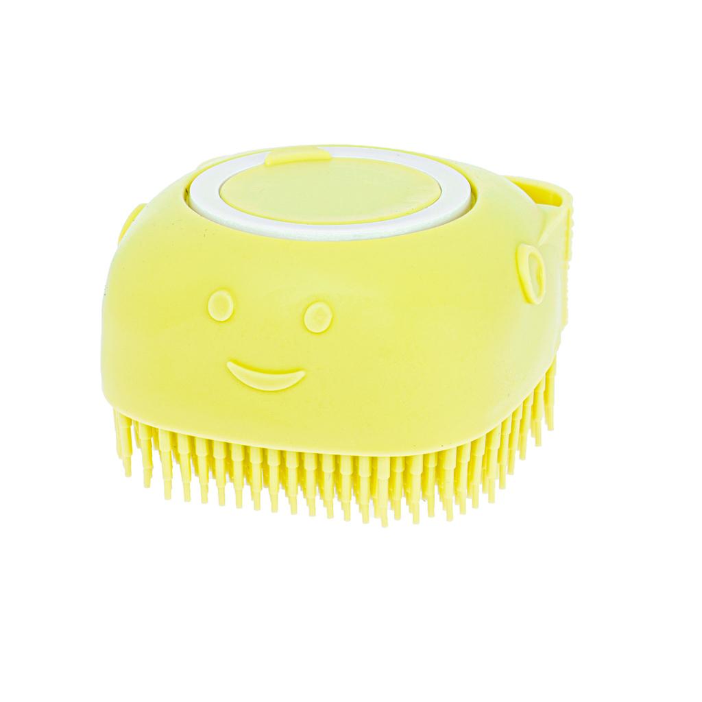 Perie din silicon cu dozator de sampon pentru spalare caini sau pisici, 7,5 x 7,5 cm, culoare galben-5