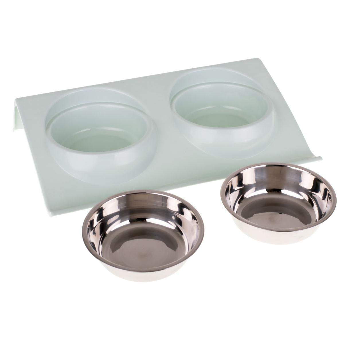 Set 2 buc. castron metalic cu suport pentru hranire animale de companie-2