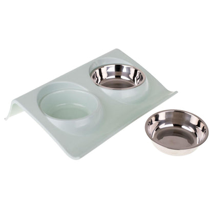 Set 2 buc. castron metalic cu suport pentru hranire animale de companie-3