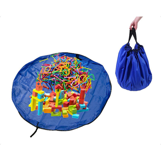 Covoras de joaca & Sac pentru jucarii, 2in1, culoare Albastra, diametru 150cm-1