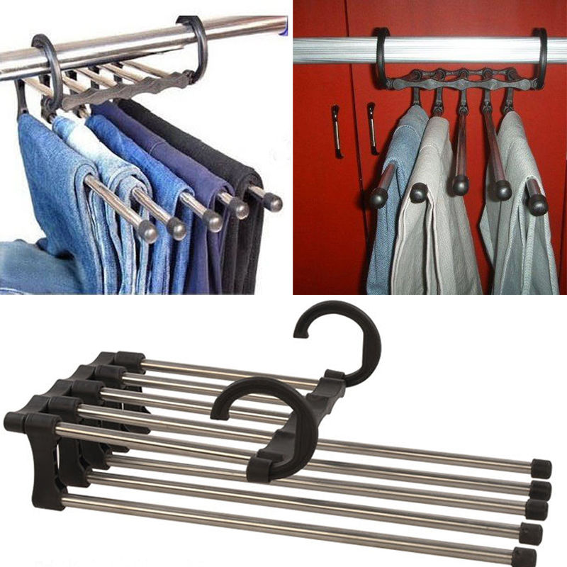 Umeras pliabil pentru 5 perechi de pantaloni, suport metalic cromat-0